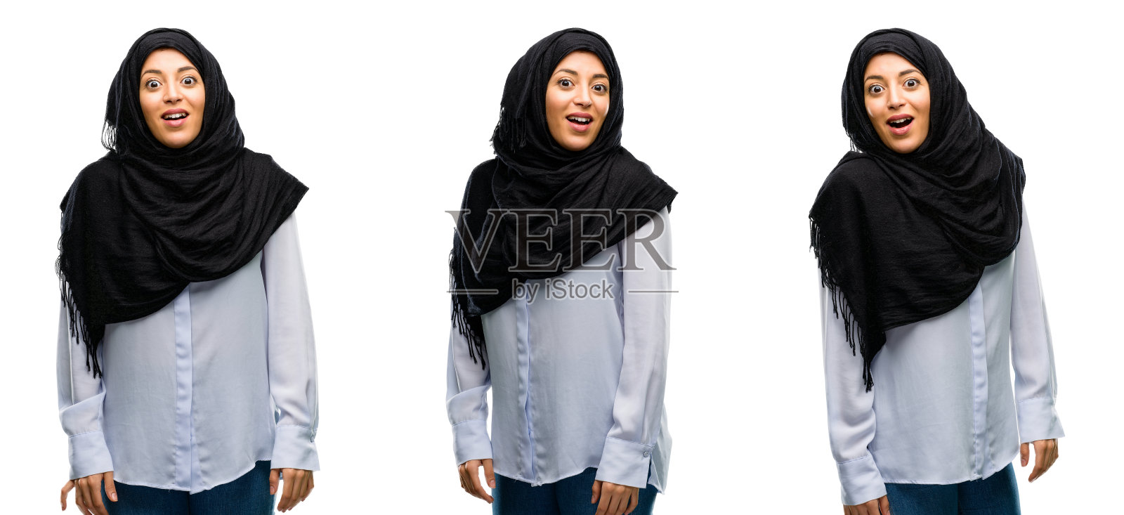 高兴和惊讶,欢呼表达哇手势照片摄影图片