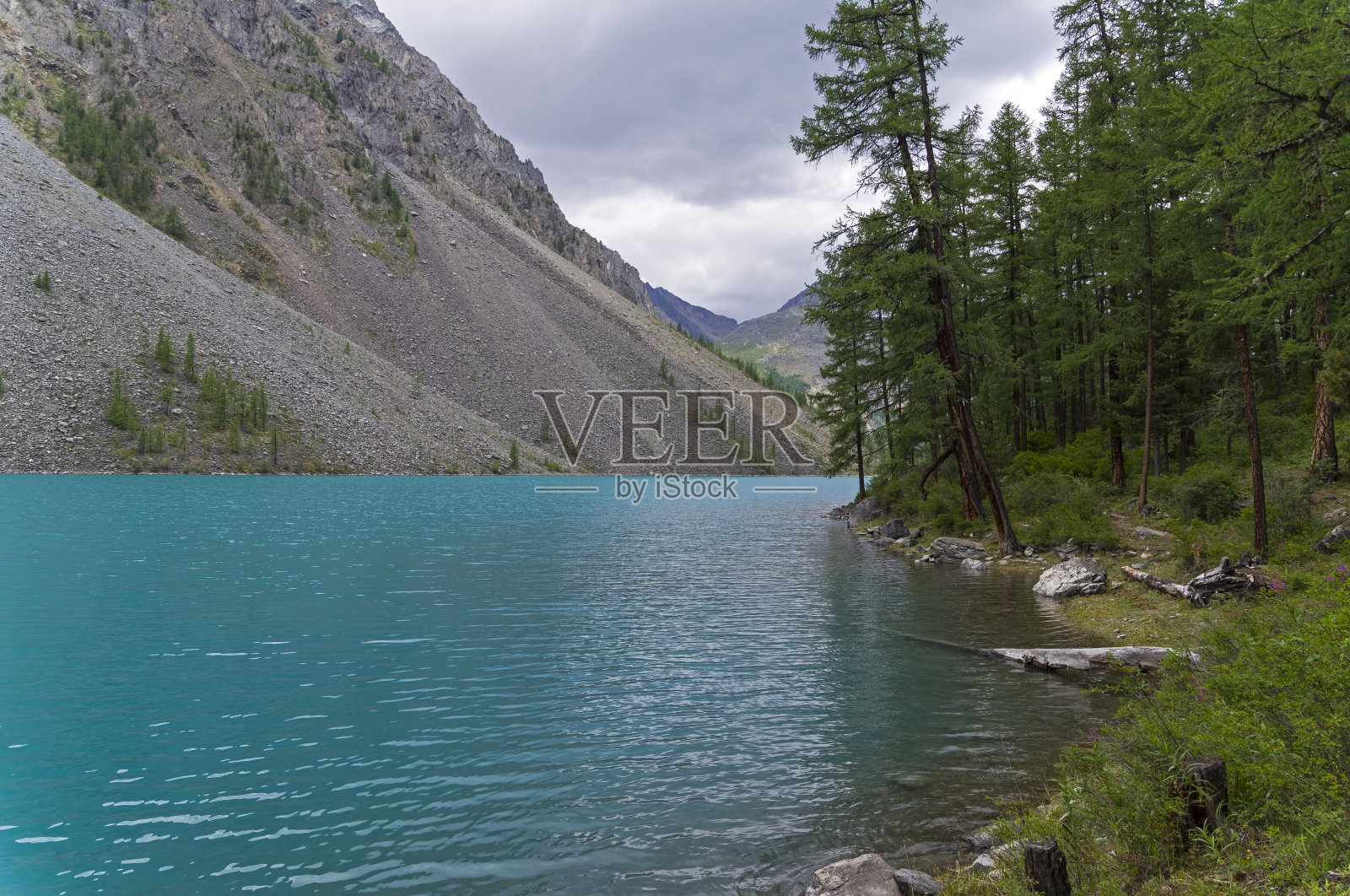 山湖在阴天。阿尔泰、俄罗斯。照片摄影图片