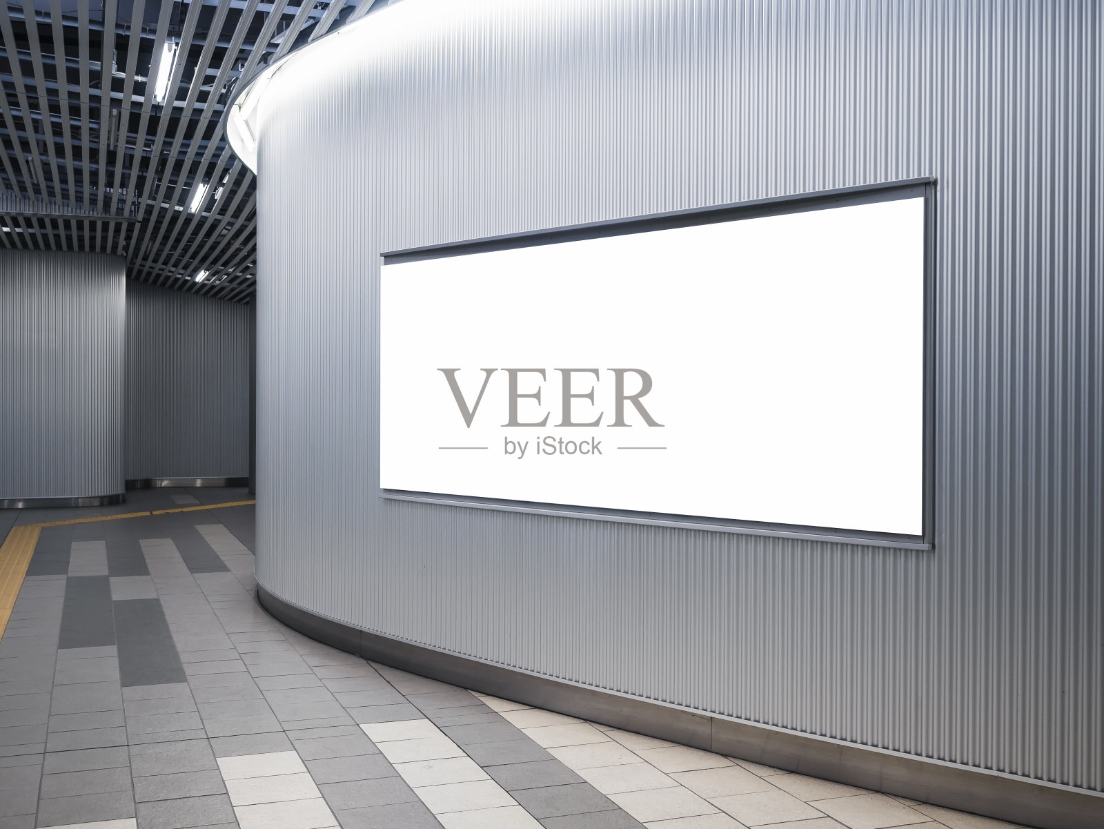 空白模拟横幅在曲线墙板现代建筑照片摄影图片