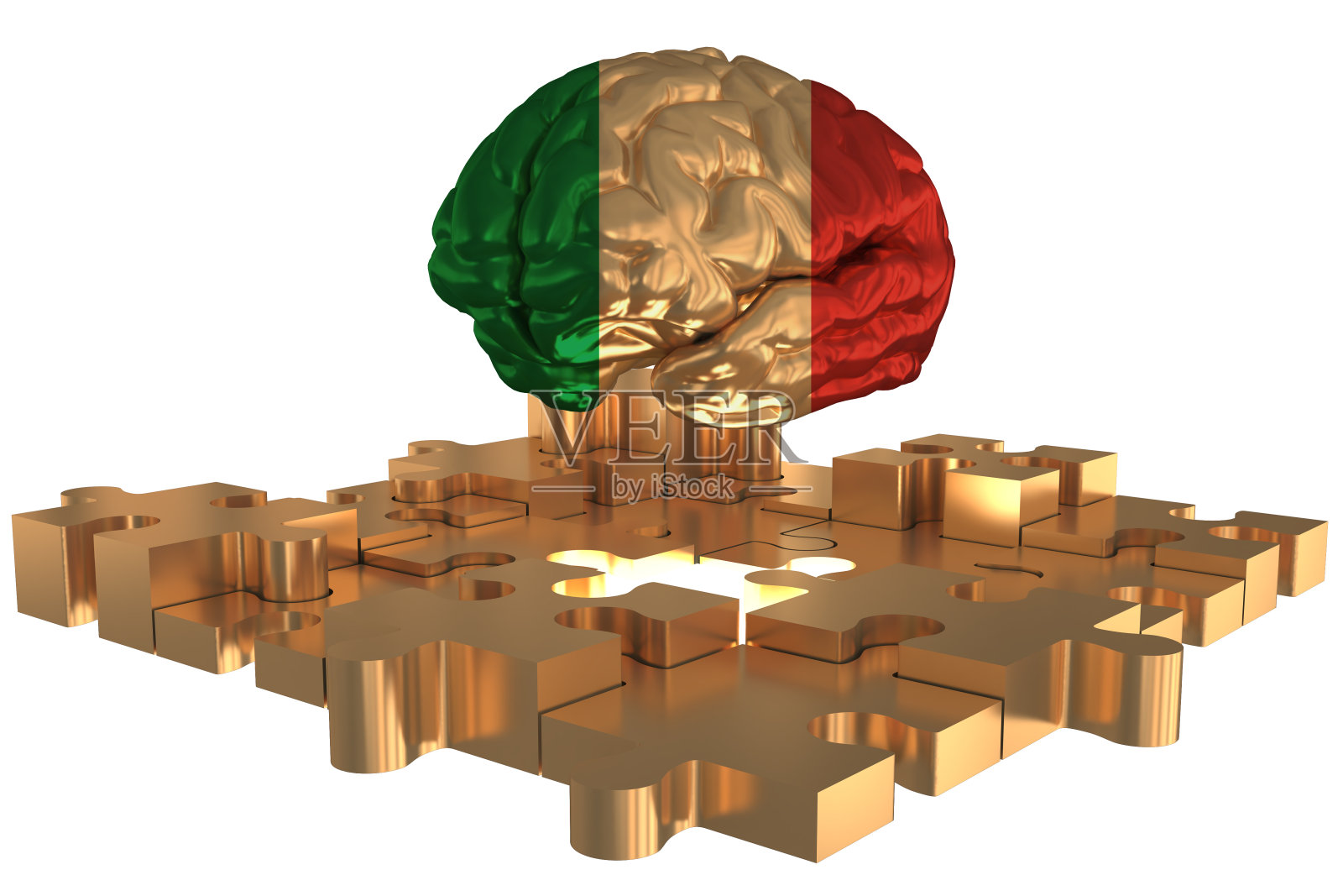 意大利国旗大脑概念黄金高一个缺失的谜题照片摄影图片