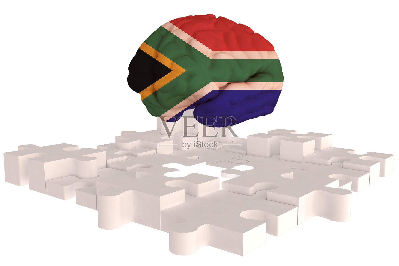 南非国旗大脑概念的白色高一个失踪的谜题照片摄影图片