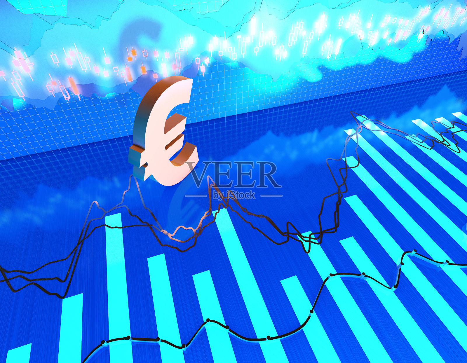 金融股票市场经济图表,股票市场数据和货币符号,欧元照片摄影图片