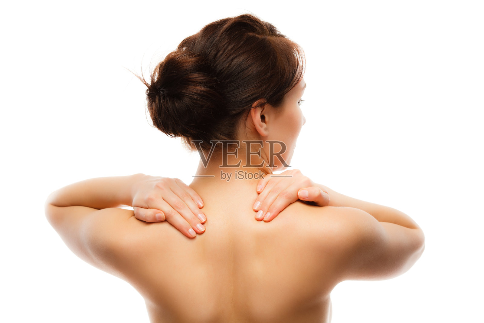 女人按摩颈部疼痛照片摄影图片