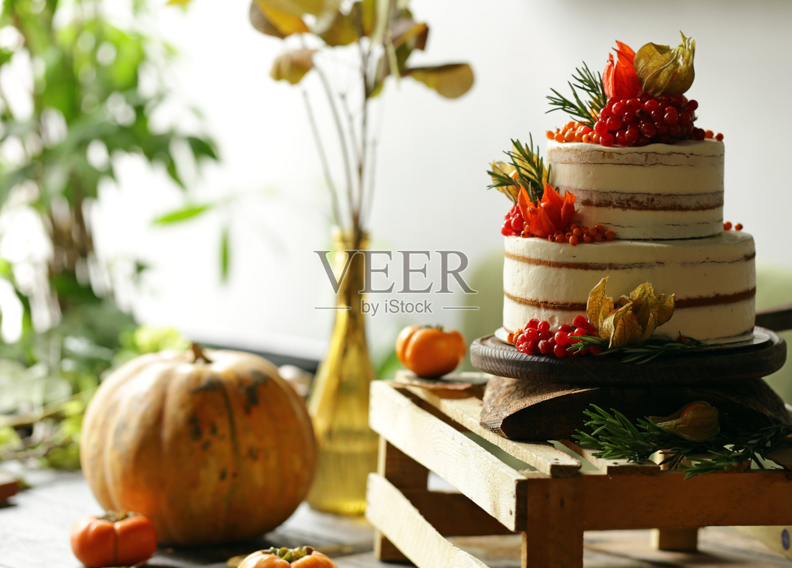 秋天装饰的节日蛋糕照片摄影图片