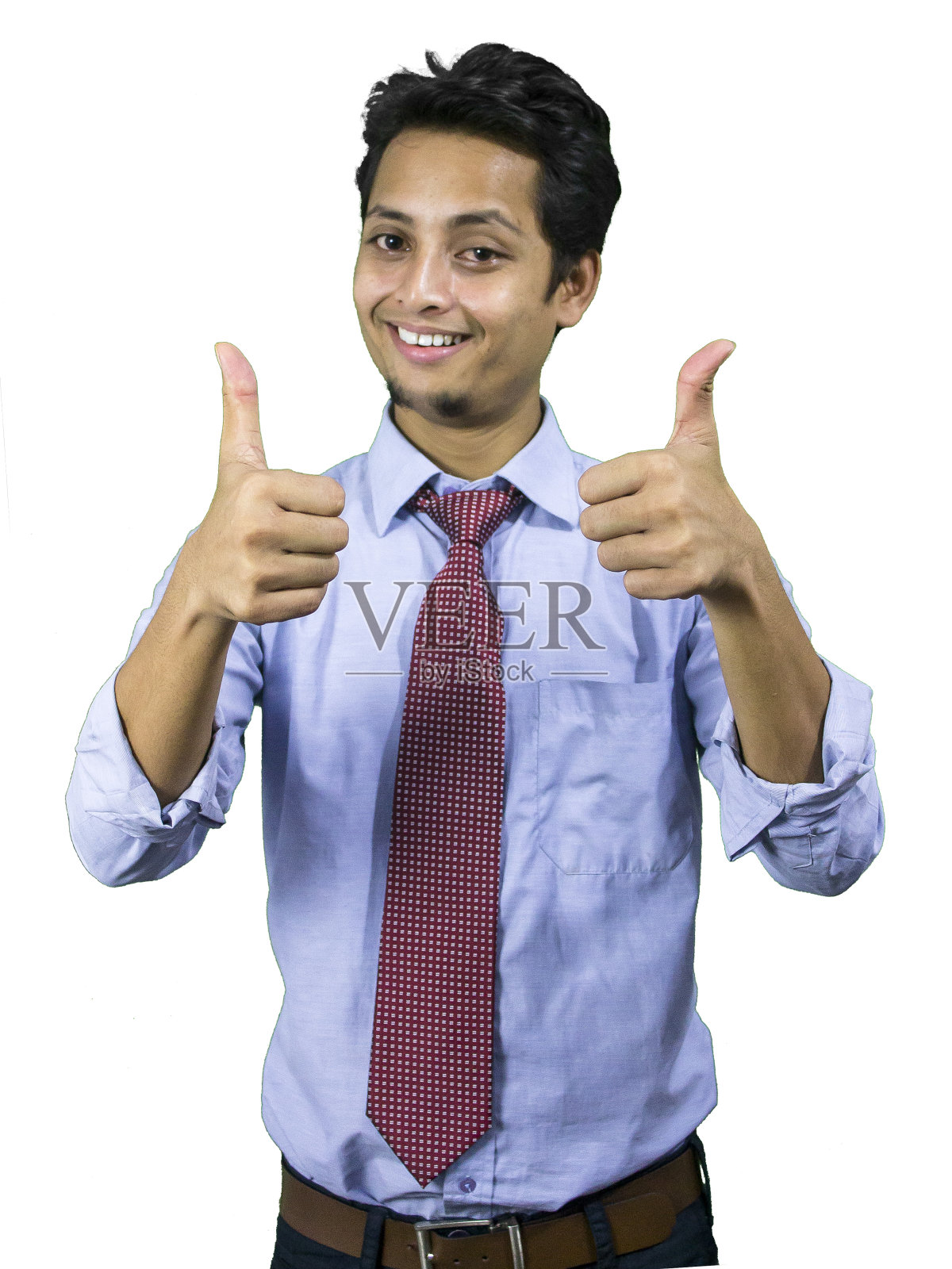 年轻的商人竖起双大拇指照片摄影图片