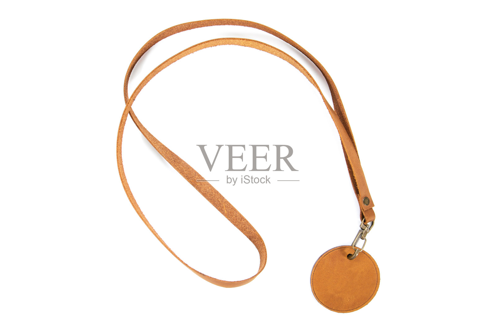 皮革金牌孤立在白色背景。皮革奖章与皮革表带隔离照片摄影图片