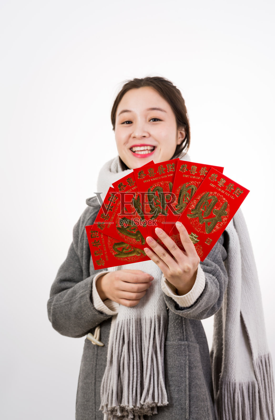 快乐少妇和红包照片摄影图片