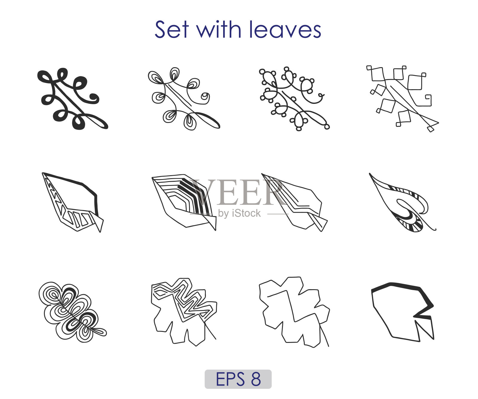 艺术素描的向量叶符号集插画图片素材