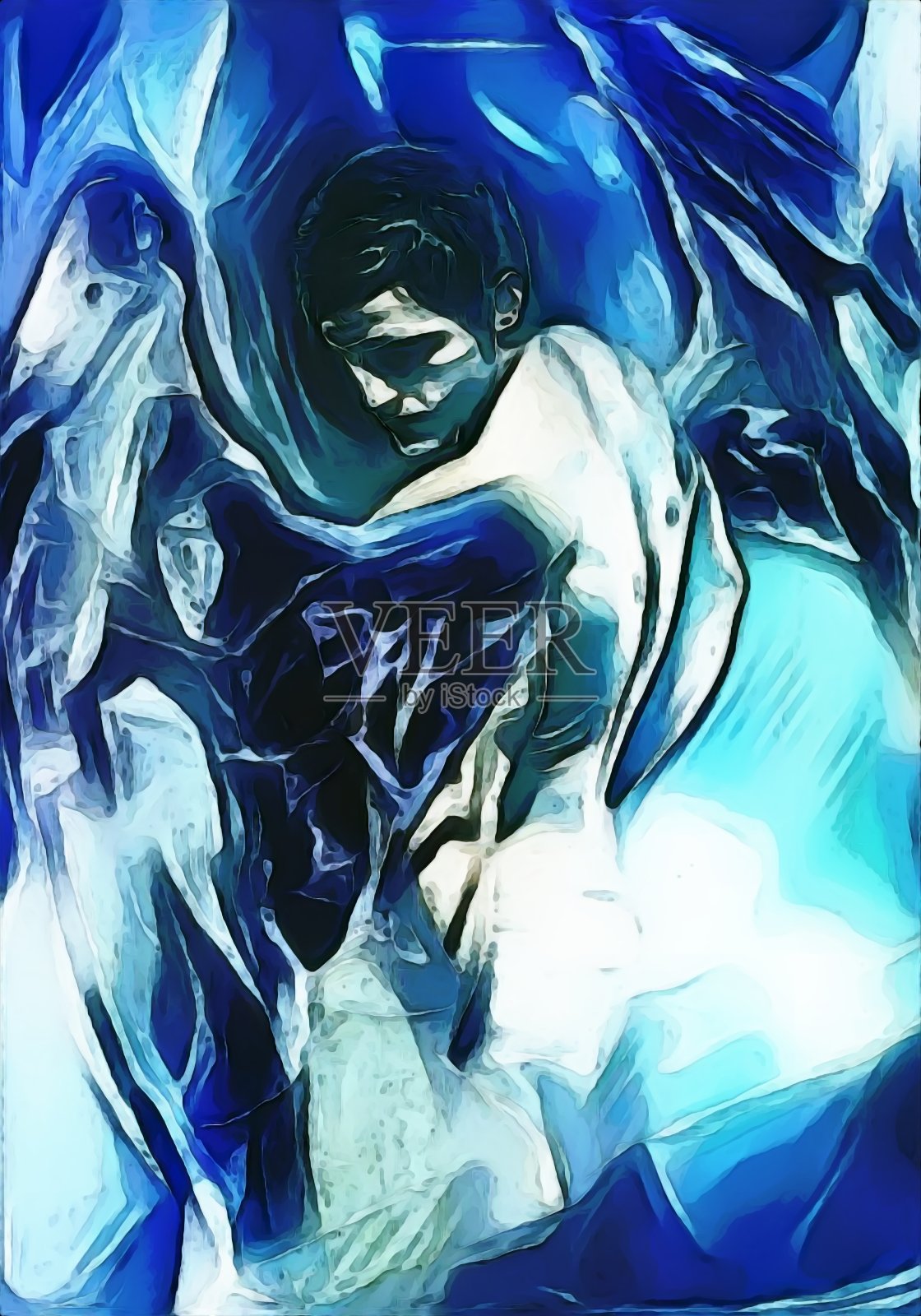 蓝色的天使插画图片素材