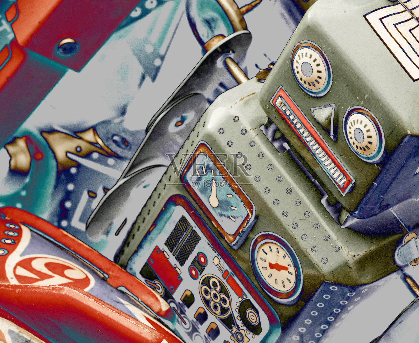 表情冷酷的超现实主义机器人玩具插画图片素材