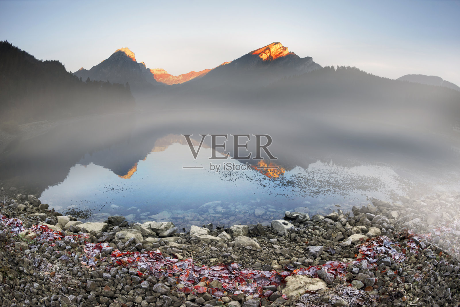 欧伯湖秋天的早晨照片摄影图片