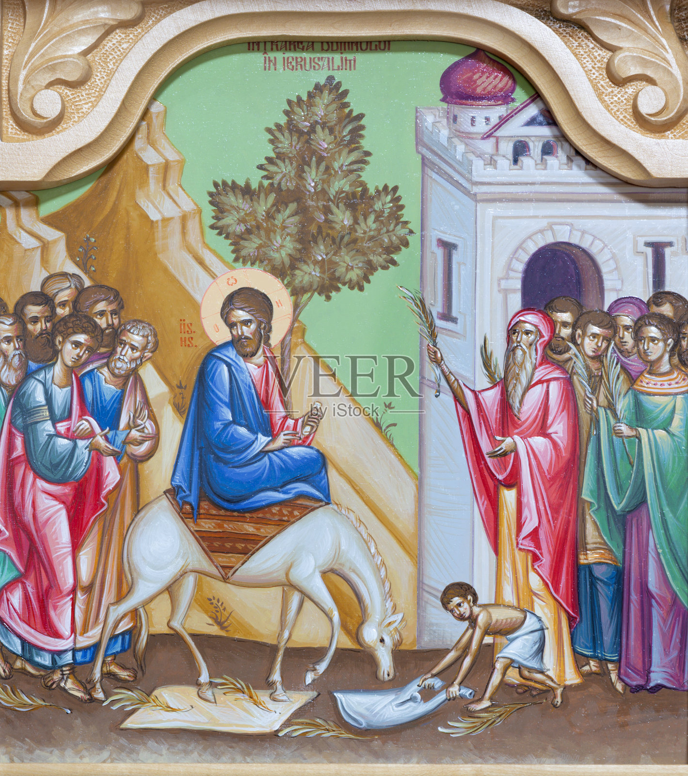 雷焦艾米利亚 - 耶稣进入耶路撒冷(棕榈主日)的圣像,位于雷焦艾米利亚圣乔治教堂,20世纪照片摄影图片