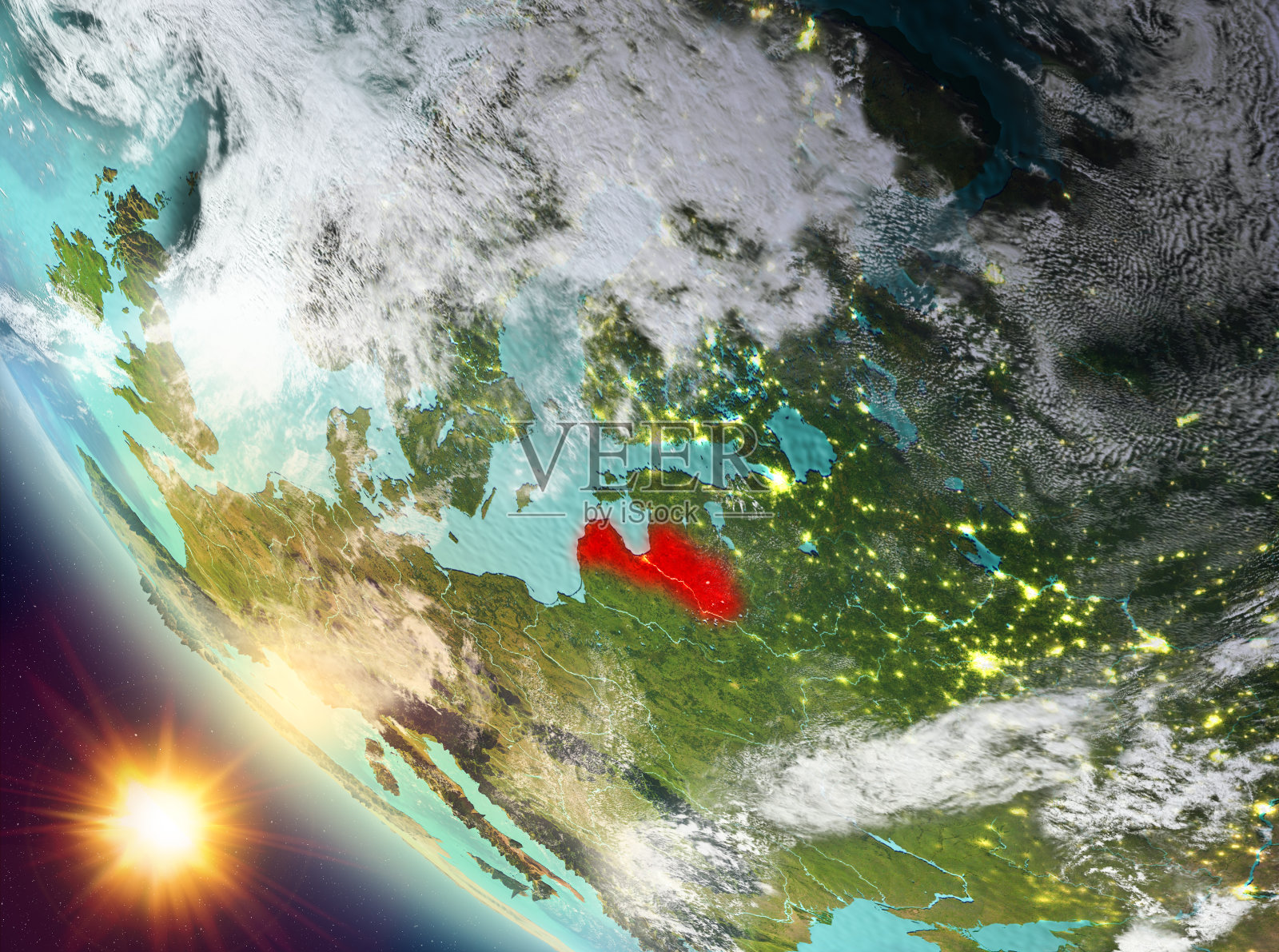 地球上拉脱维亚上空的日落照片摄影图片