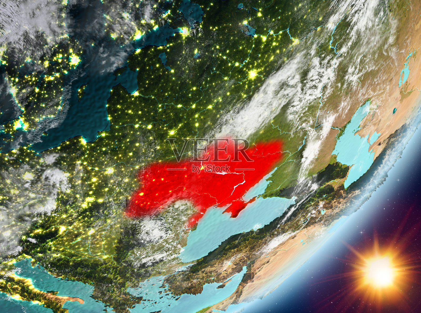 太阳升起时的乌克兰轨道图照片摄影图片