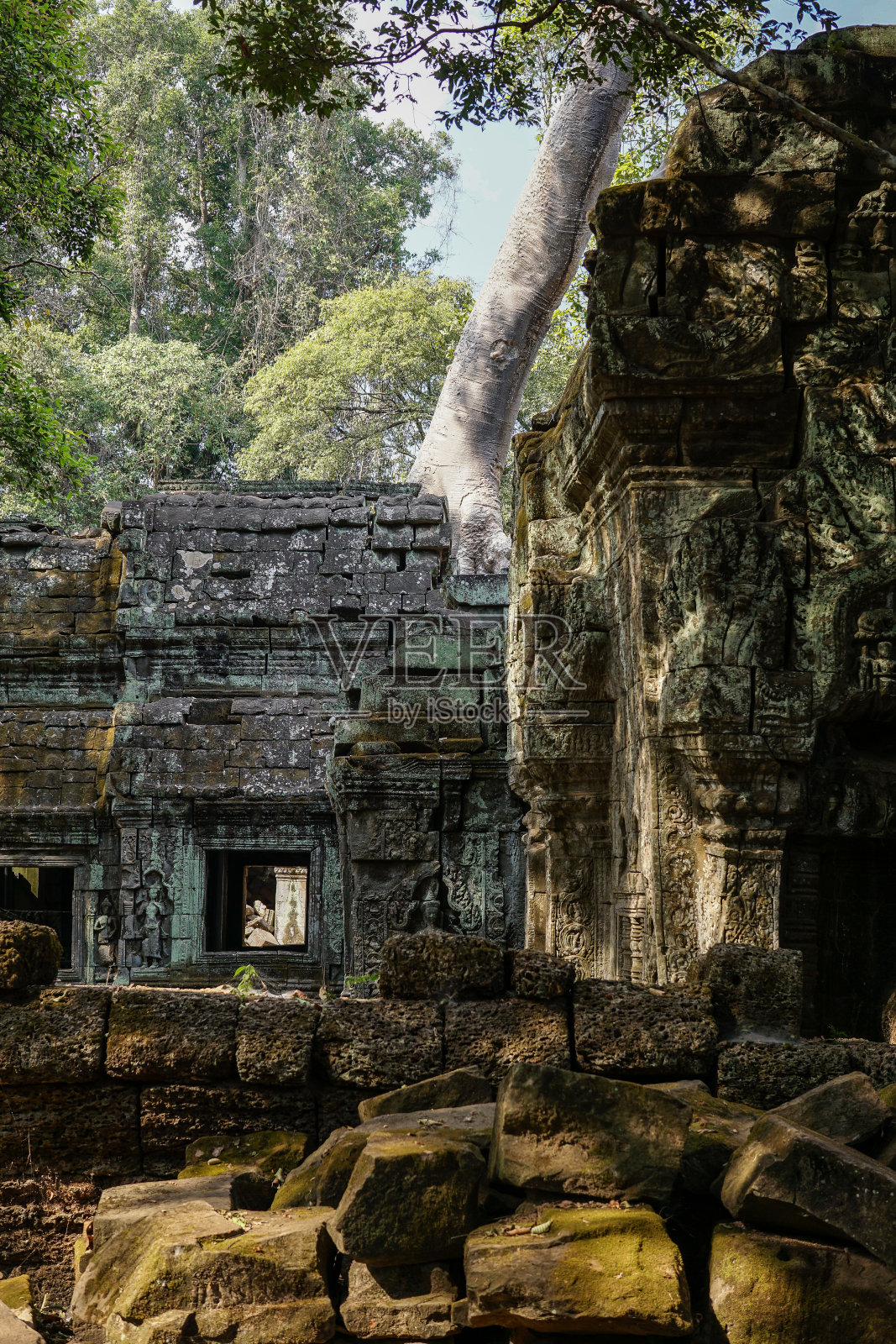 柬埔寨吴哥窟石庙的侧视图照片摄影图片