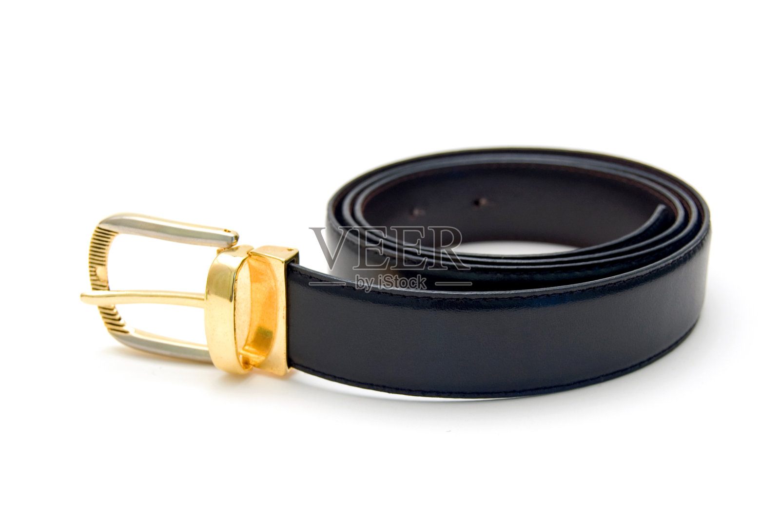 黑色裤带孤立在白色背景上。照片摄影图片