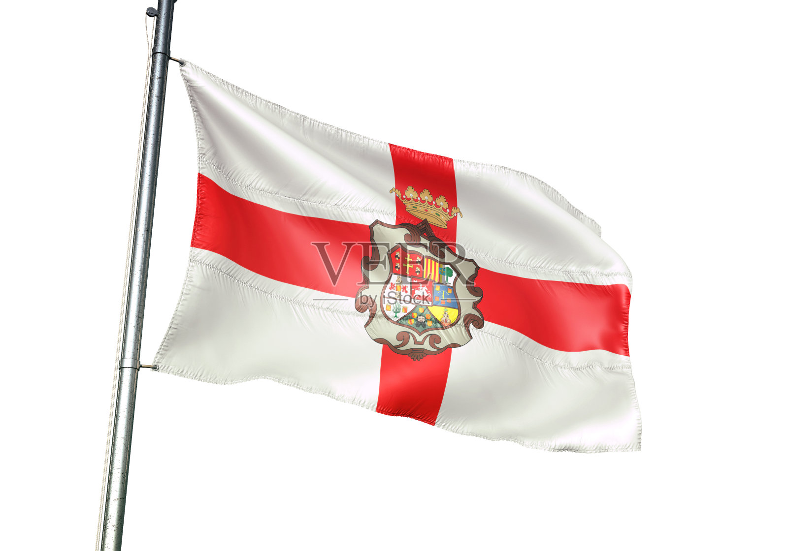 西班牙韦斯卡省的国旗在白色背景上飘扬照片摄影图片