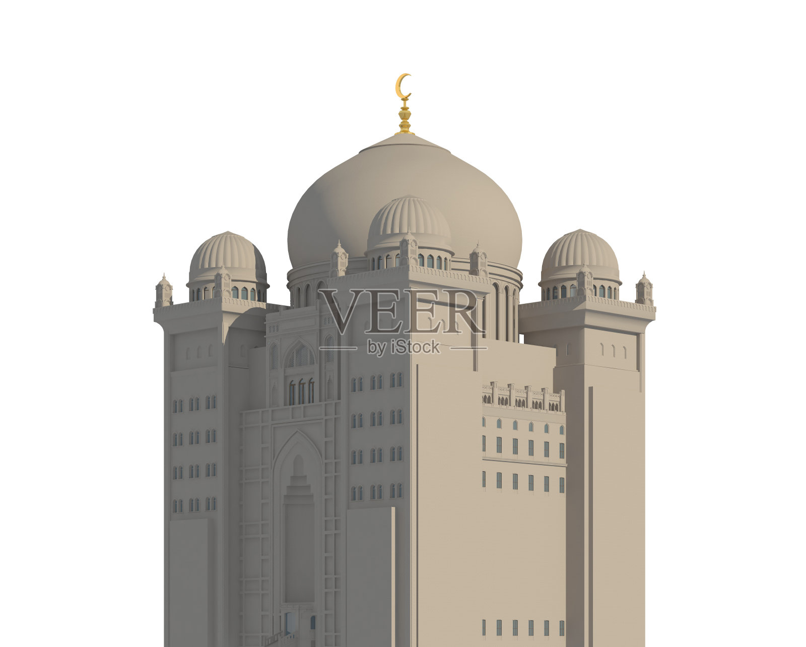 原设计中东建筑孤立在白色背景的3d插图照片摄影图片
