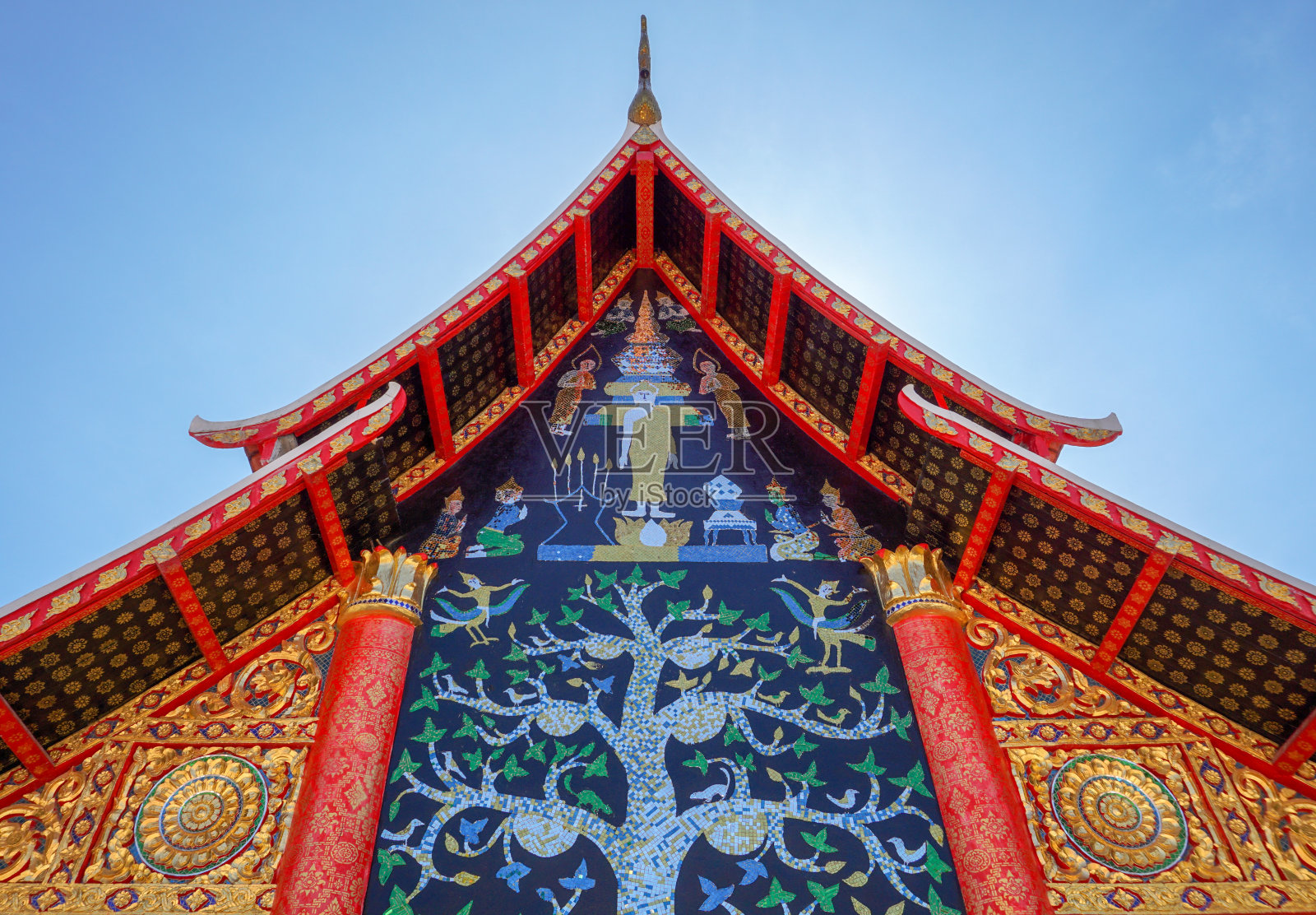 泰国,卡拉辛,王锦寺,王锦寺,美丽的古寺庙景观照片摄影图片