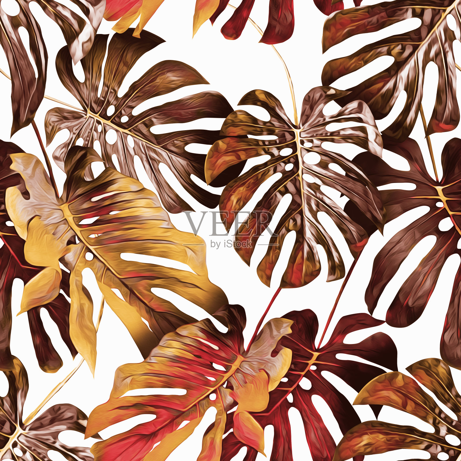 外来叶无缝图案。插画图片素材