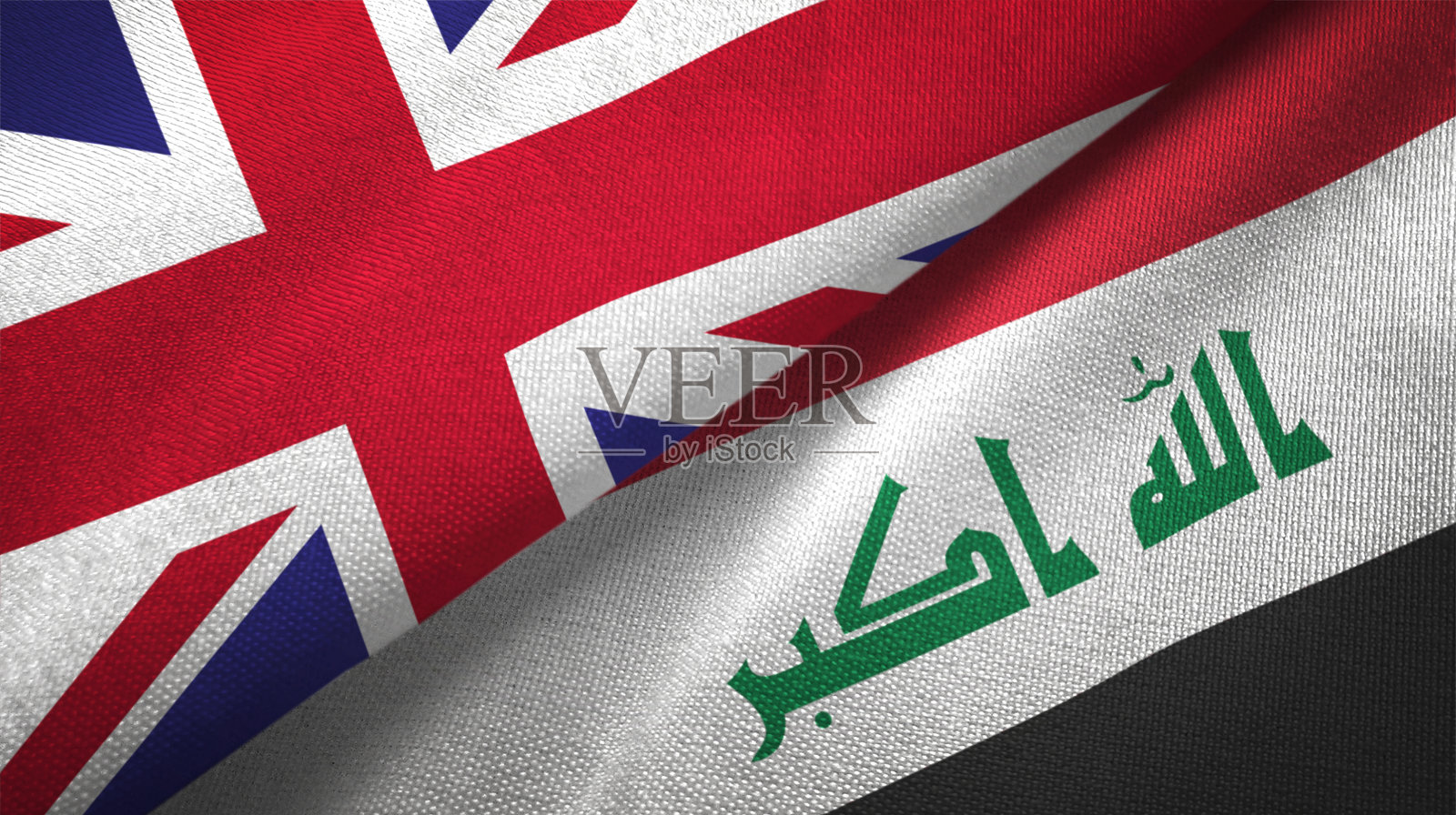 伊拉克与英国国旗的纺织品纹理照片摄影图片