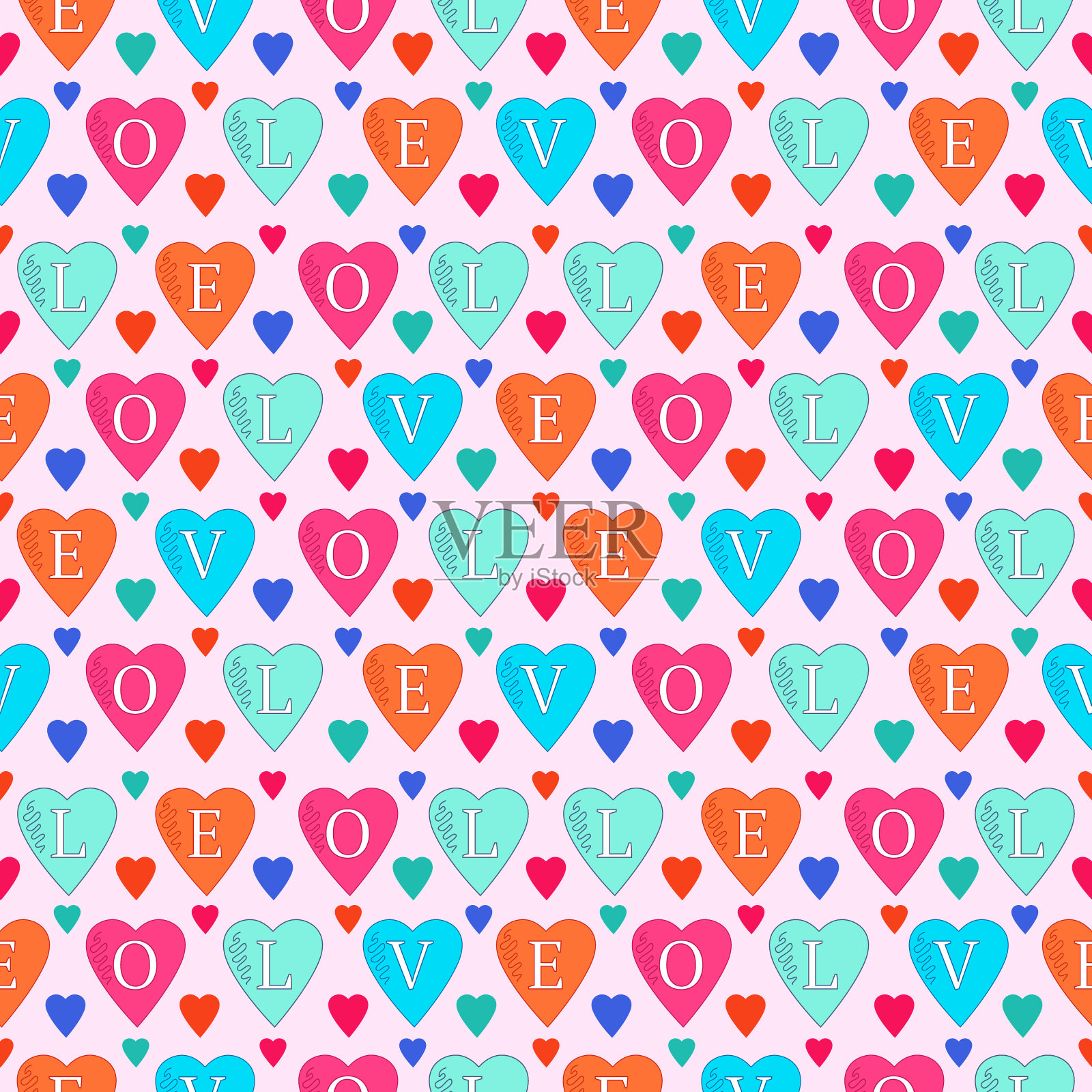 情人节背景无缝图案用心形装饰。插画图片素材