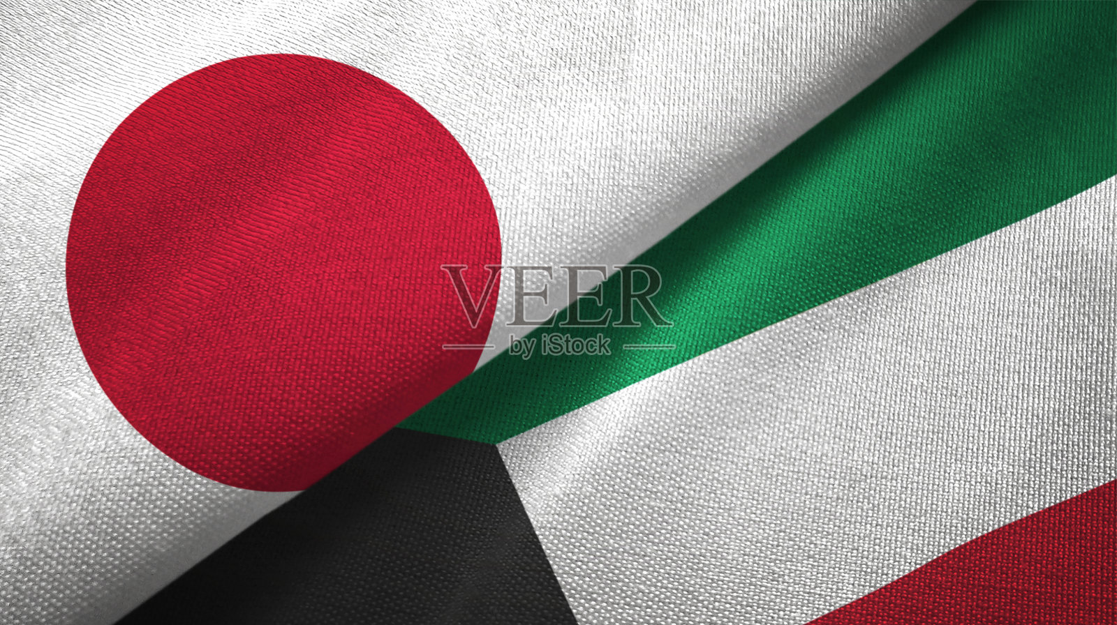 科威特与日本两国国旗纺织面料纹理照片摄影图片