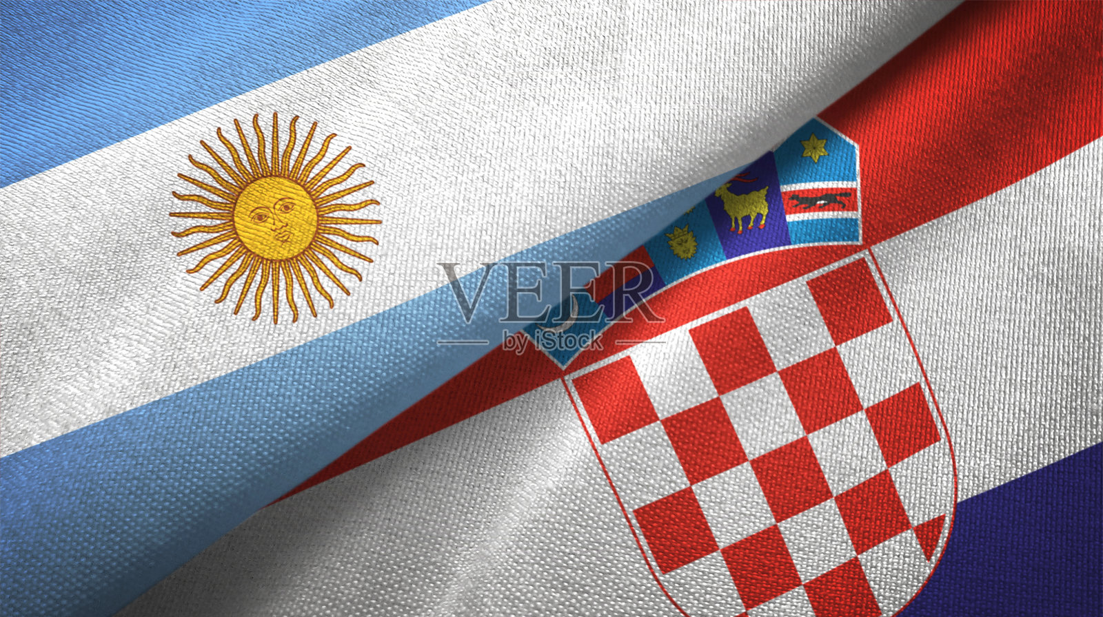 克罗地亚和阿根廷两国国旗一起关系纺织品布织物质地照片摄影图片