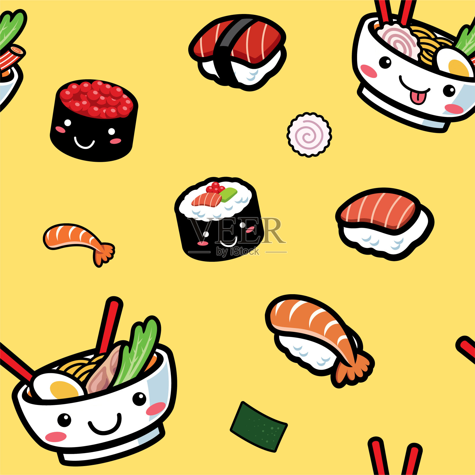 卡通日本食品图案无缝衔接插画图片素材