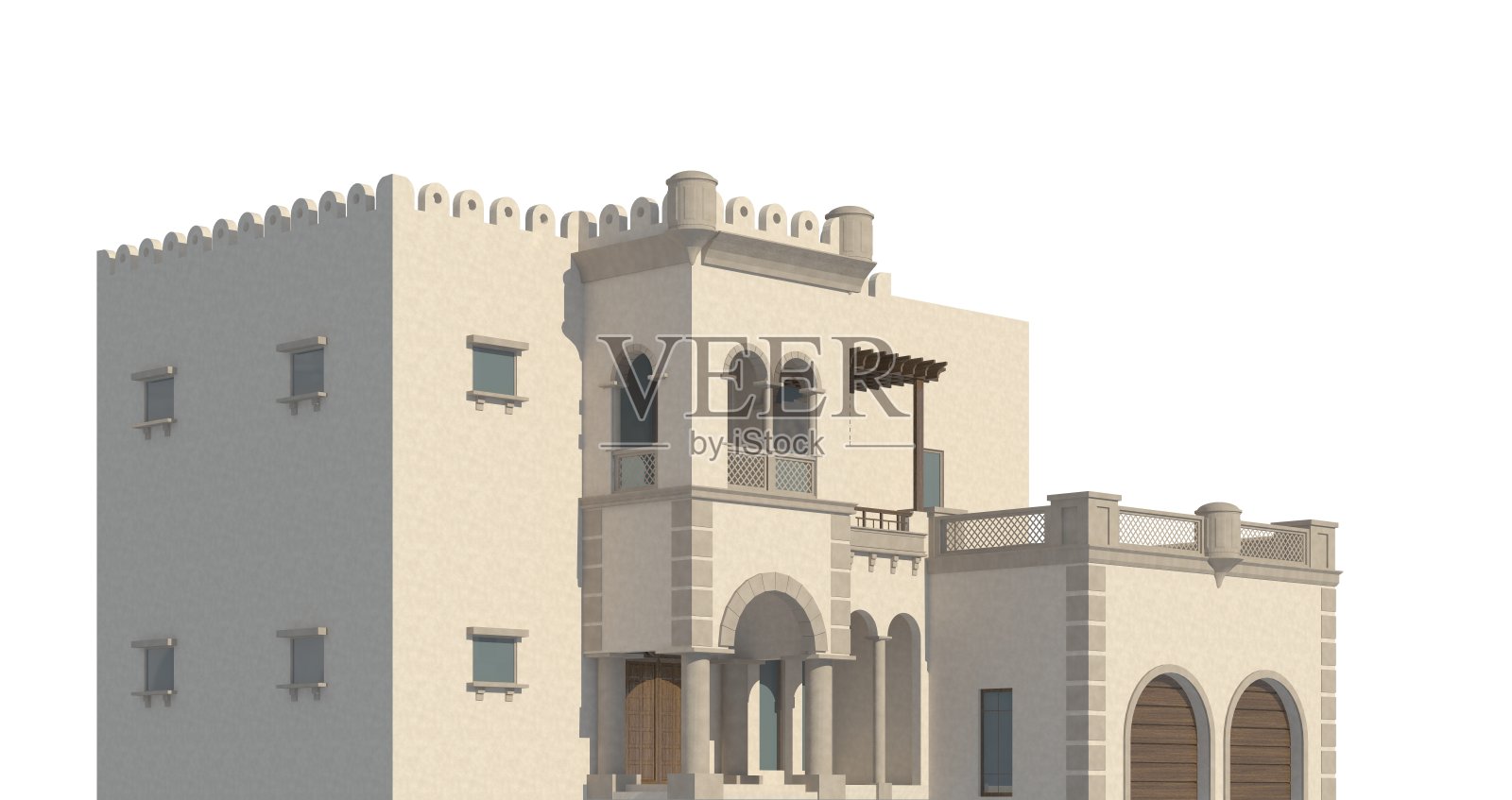 原设计中东建筑孤立在白色背景的3d插图照片摄影图片