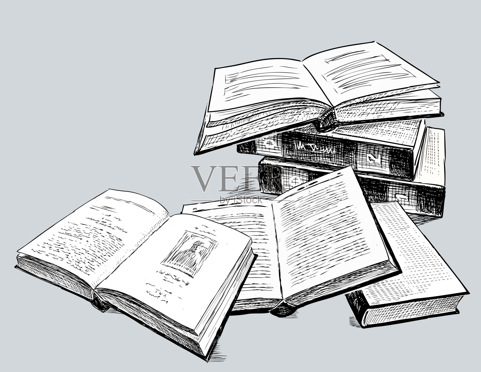 旧书的草图插画图片素材