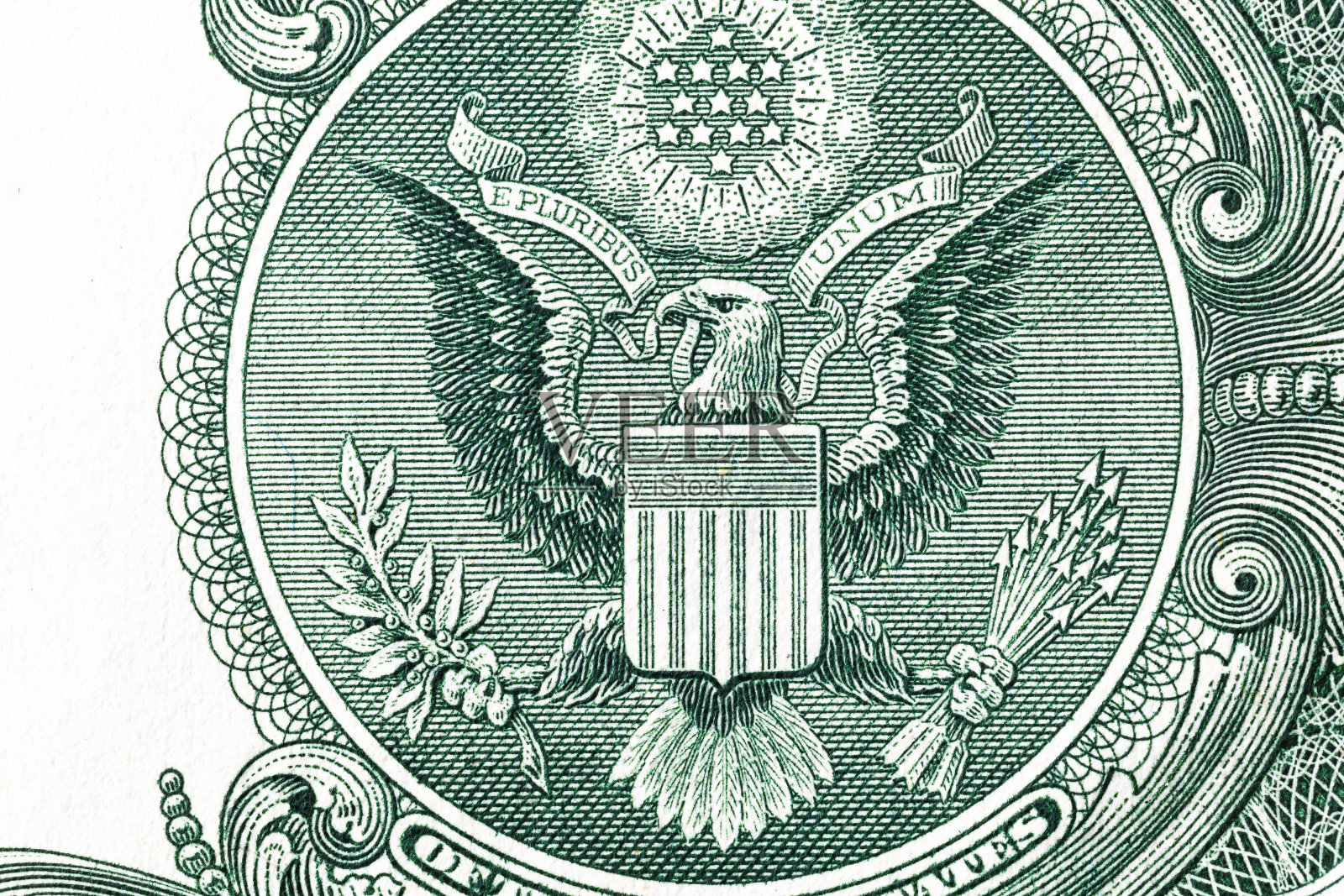 1美元纸币背面的特写照片摄影图片