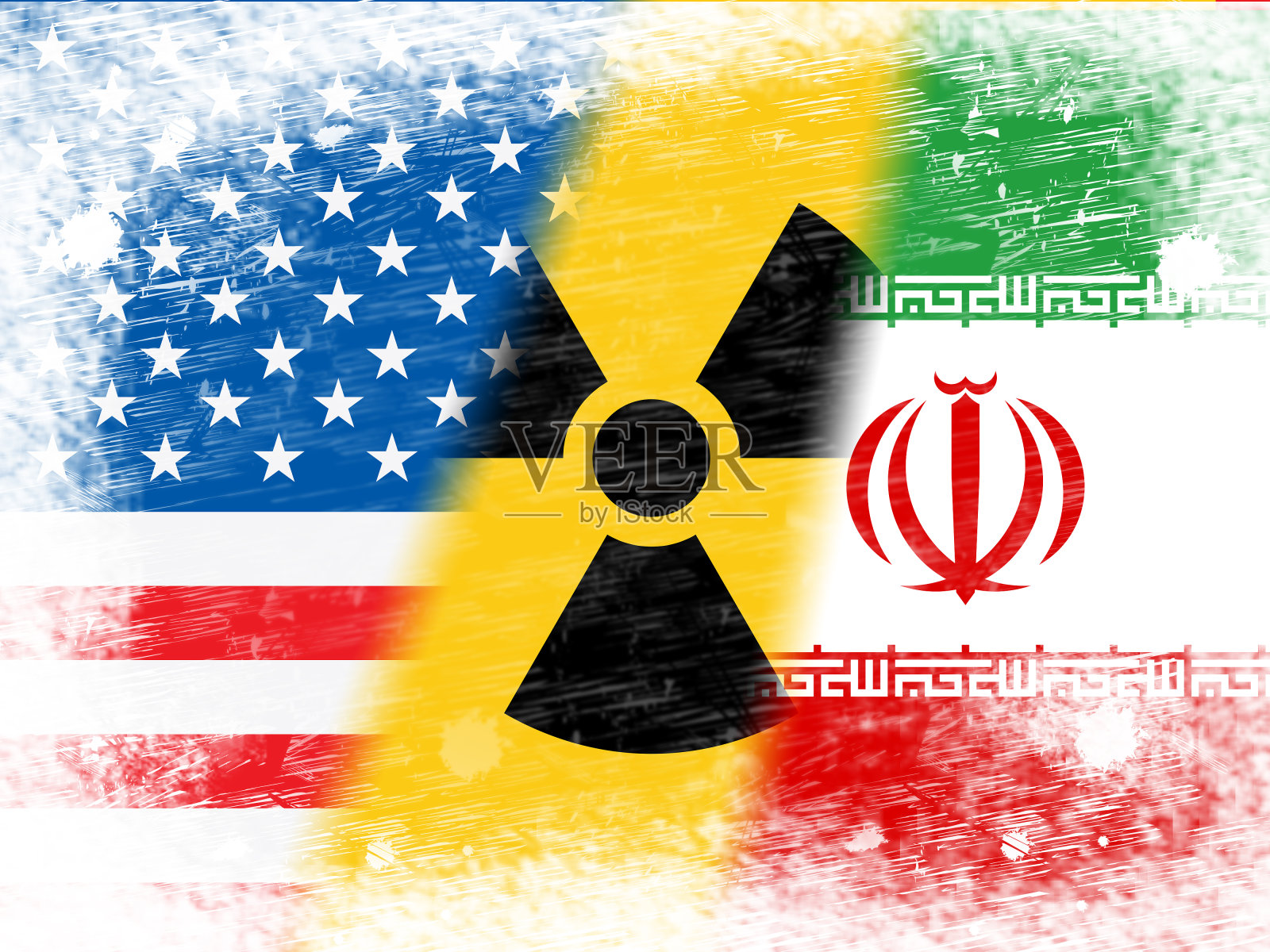 伊朗核协议旗帜-与美国谈判或谈判- 2d插图照片摄影图片