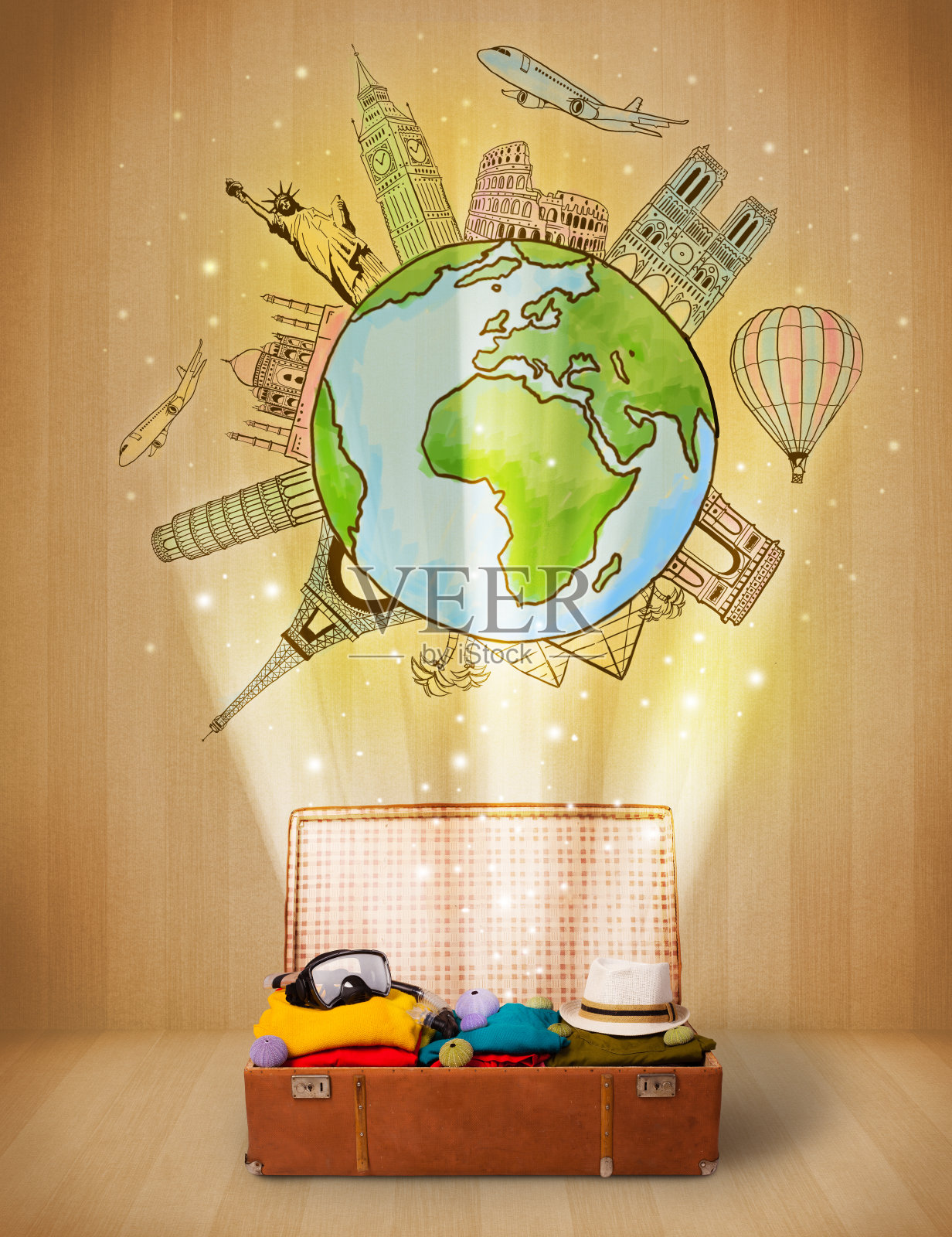 环游世界行李概念插画照片摄影图片