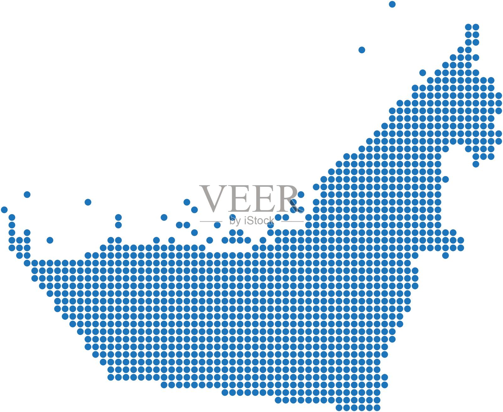 蓝色圆圈形状的阿拉伯联合酋长国在白色背景上。矢量插图。插画图片素材