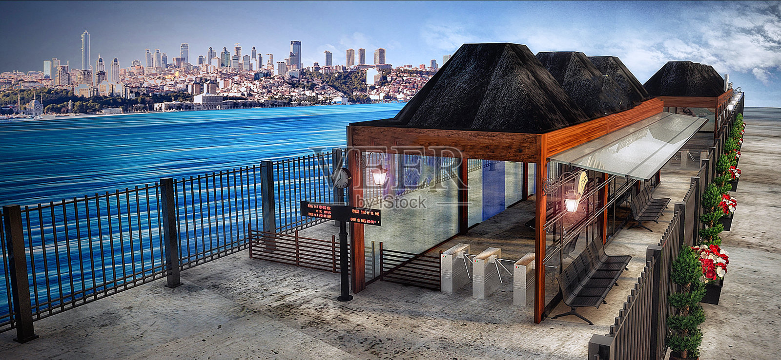 用3d软件渲染海上巴士站项目照片摄影图片