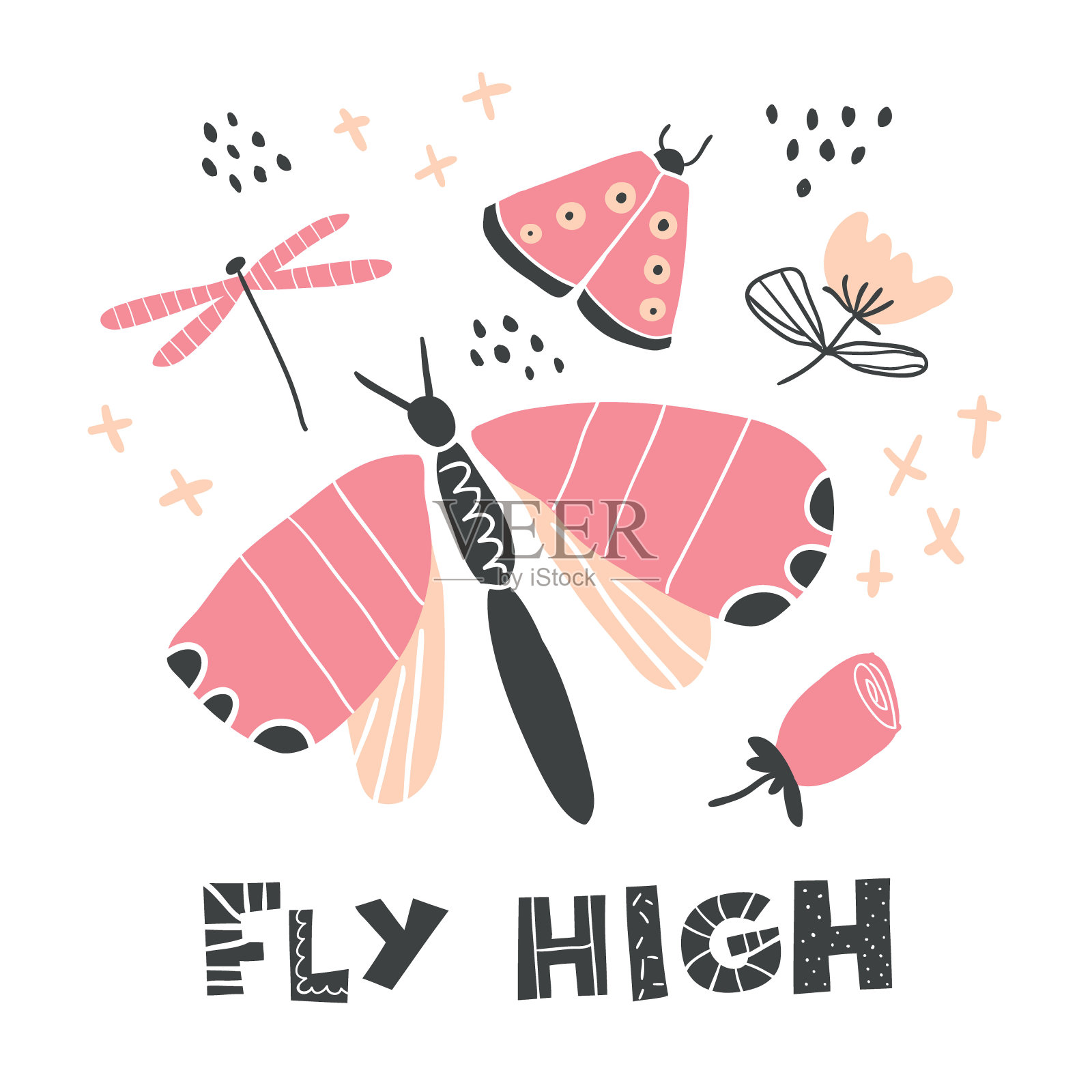 手绘插图与蝴蝶插画图片素材