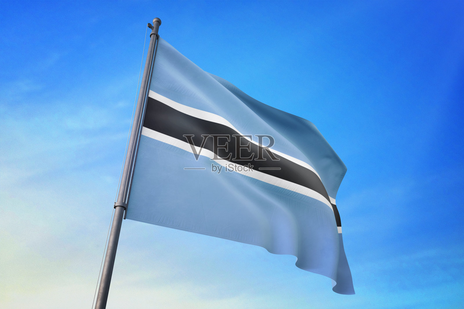 蓝天中飘扬的博茨瓦纳国旗照片摄影图片