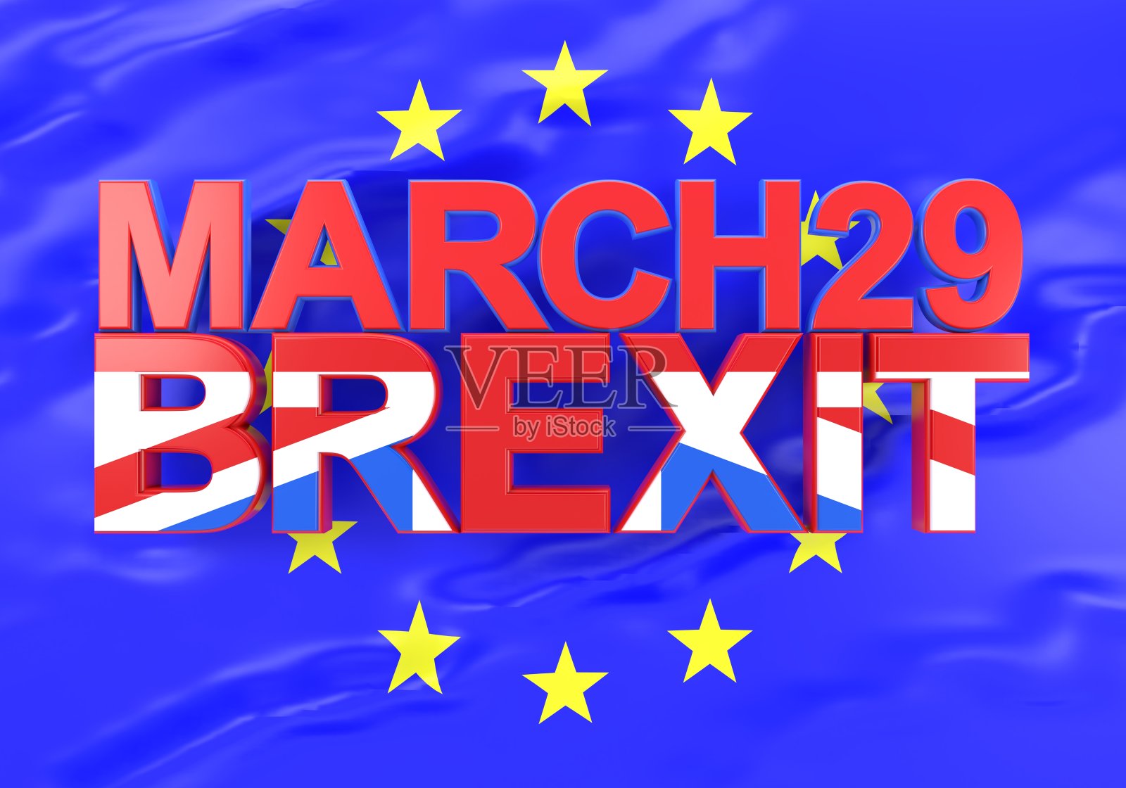 3月29日,英国国旗上印着“脱欧”字样照片摄影图片