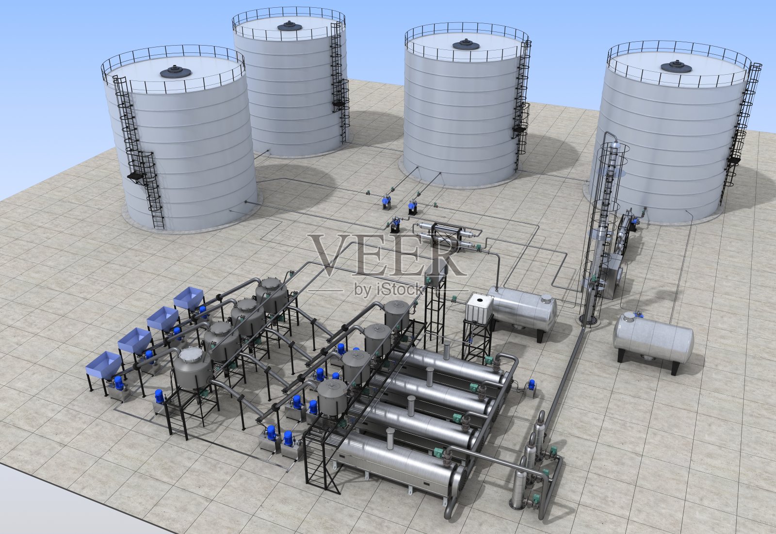 炼油厂、化工生产、废物处理厂、外部可视化、3D绘图照片摄影图片