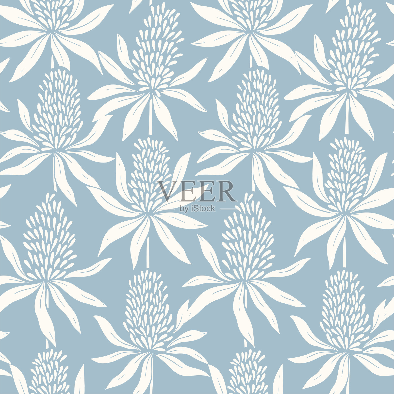 抽象花卉手绘无缝蓝色图案插画图片素材