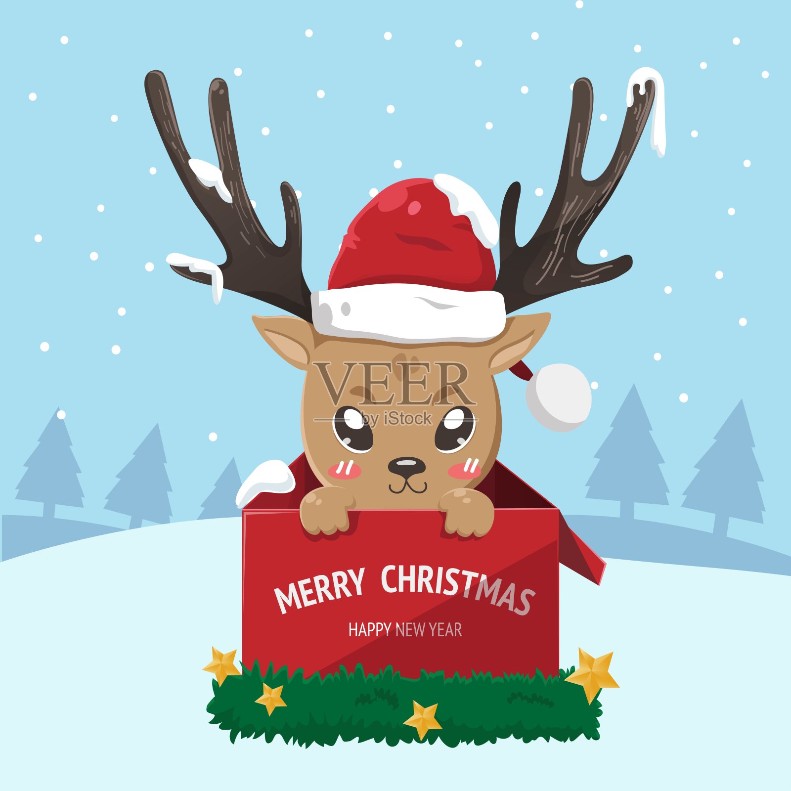 鹿和盒子插画图片素材