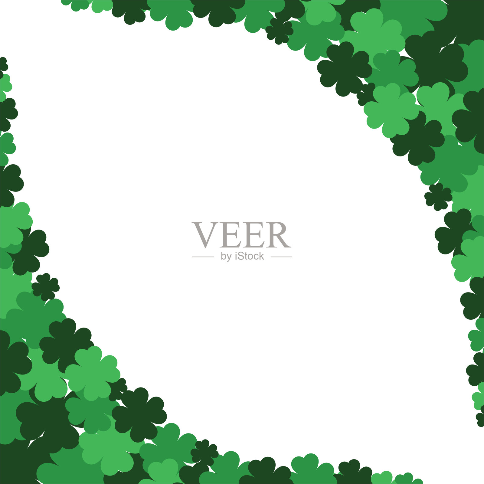绿色无缝图案与三叶草,三叶草叶为圣帕特里克节。节日符号与框架,边界文字,贺卡,横幅,邀请插画图片素材