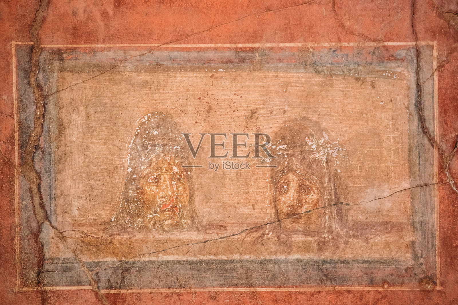 意大利庞贝。古建筑墙壁上的古代壁画照片摄影图片