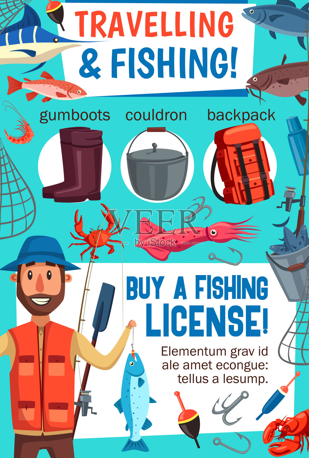 钓鱼运动器材,钓具及渔具设计模板素材