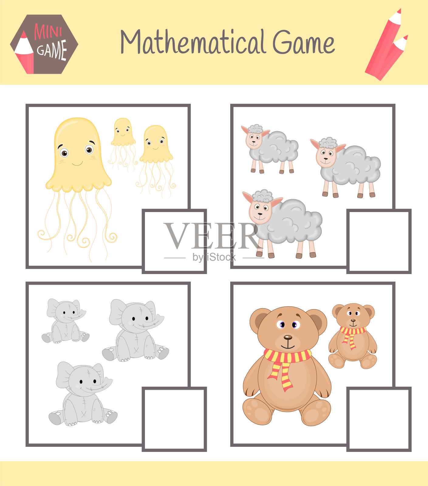 学前教育数学练习册。儿童游戏。学会计算。解决的例子插画图片素材