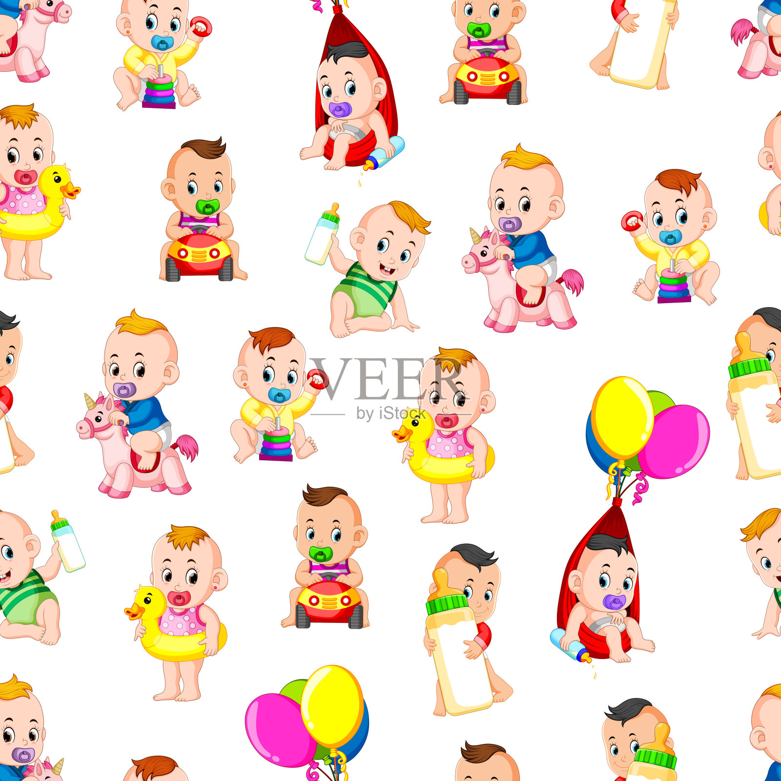 天衣无缝的图案与宝宝快乐玩耍插画图片素材