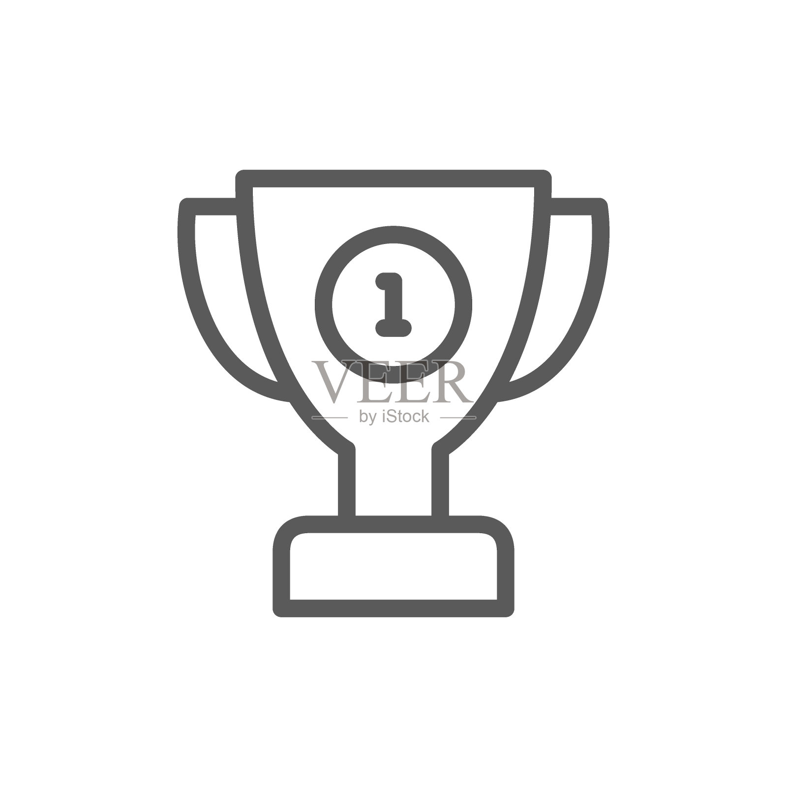 第一名奖杯线图标。在白色背景上隔离插画图片素材