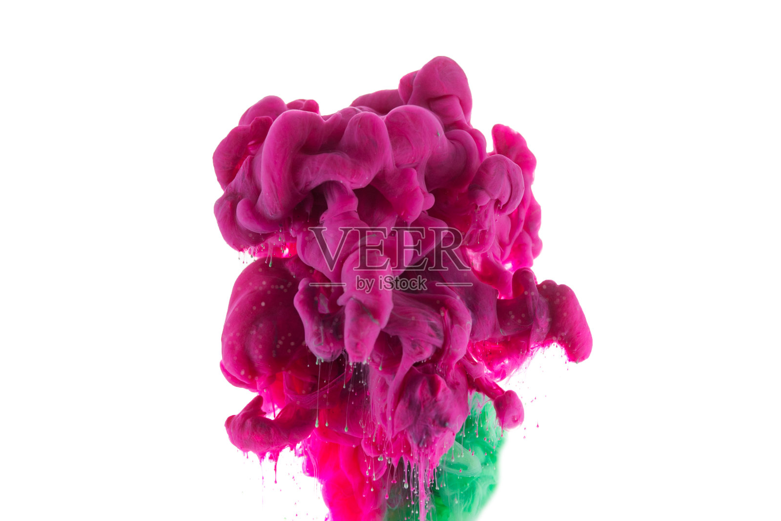 丙烯酸颜料和油墨在水中。抽象的背景帧。孤立在白色的。照片摄影图片