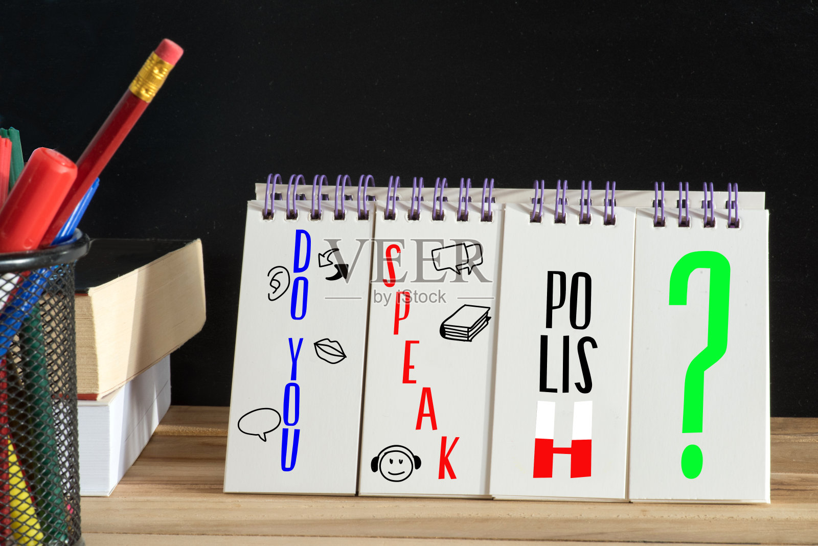 波兰语词典,课本和问题讲波兰语照片摄影图片